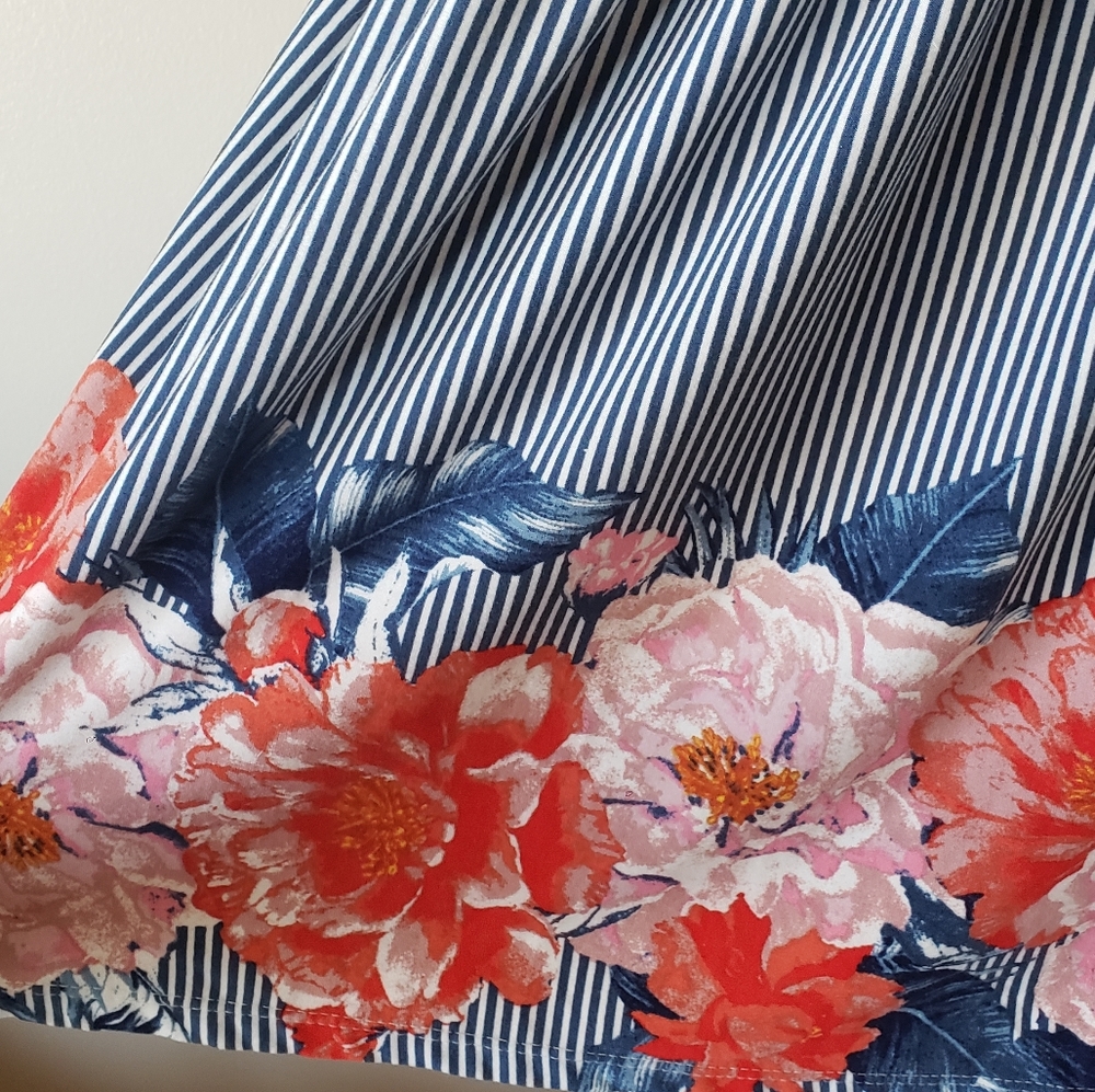 Blue Striped Floral Dress with Removable Straps - Picture 6 of 16